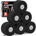 6 Pack Athletic Tape, Black Sports Tape, Easy Tear Wrist Tape, Strong Adhesion Tapes for Boxing, Gymnastics, Hockey, Soccer, Lacrosse and First Aid