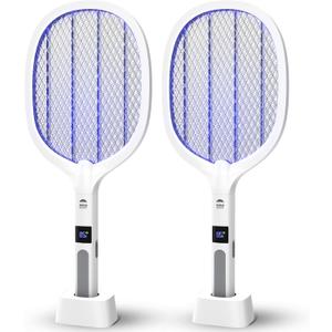 2 in 1 Electric Bug Zapper, Mosquitoes Trap Lamp & Racket, USB Rechargeable Electric Fly Swatter for Home and Outdoor Powerful Grid 3-Layer Safety Mesh Safe to Touch, Pack of 2