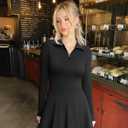 OQQ Womens Dress Casual Long Sleeve Elastic Simple A-Line Zipper Mini Dress (M)