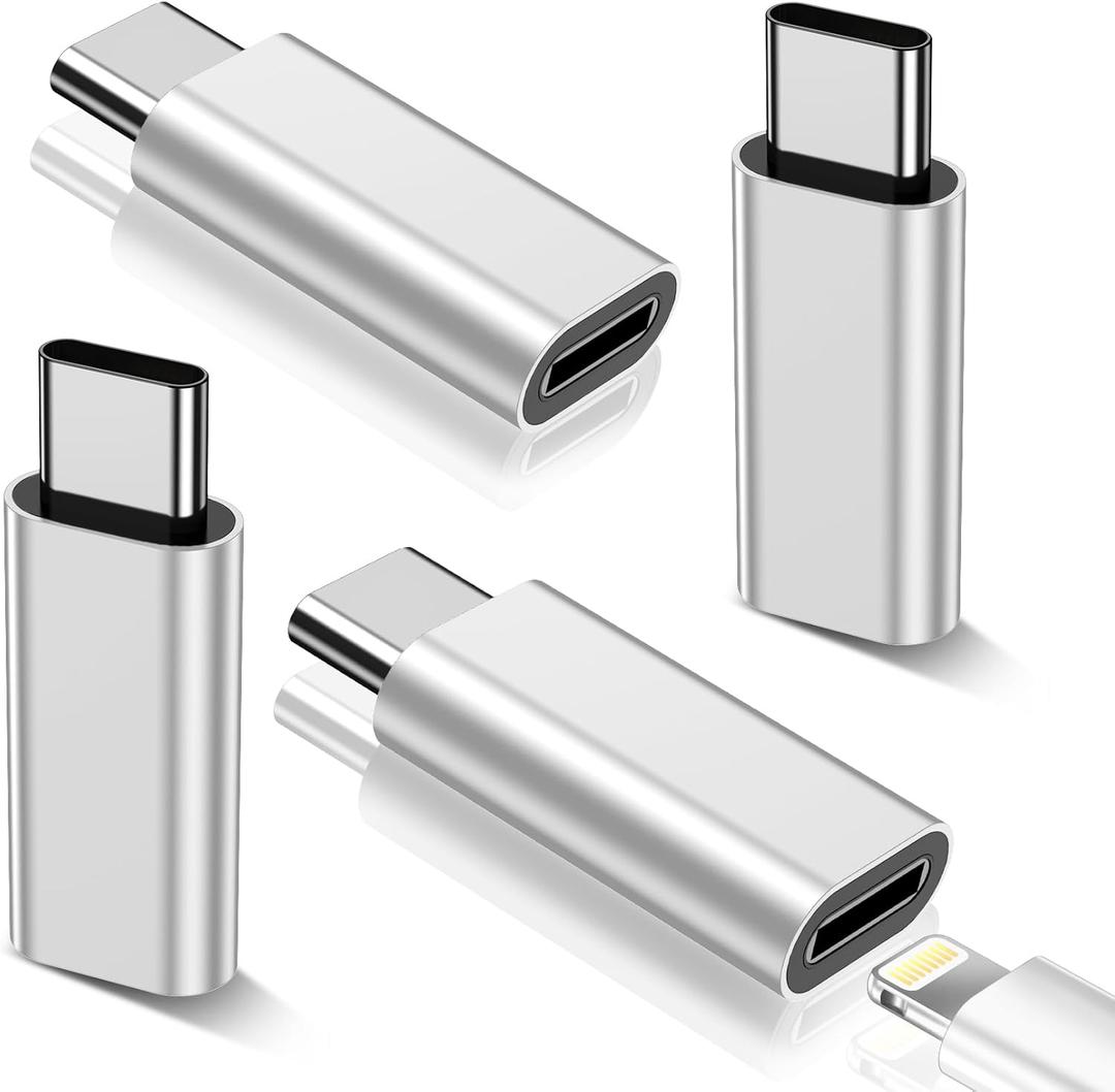 Lightning to USB C Adapter for iPhone 16/15 Pro Max/Plus,Samsung S25,iPad,Nintendo Switch,Support Charging,Not for Audio,Type C Charger Connector,for iPhone 16/15 Charger (4 Pack, All Silver)