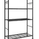 Sakugi Storage Shelves - 4-Tier Spacious Shelf Organizer with Hooks & Leveling Feet, Easy to Assemble, Rust-Resistant Garage Shelving for Kitchen, Pantry, Bedroom, 33.2" x 12.7" x 57.3", Black