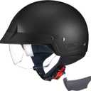 GLX M14 Open Face Motorcycle Helmet - Matte Black, Large - DOT Approved (Black)