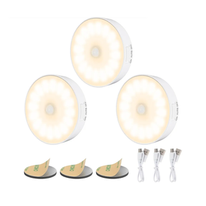 3 Pack Motion Sensor Light Indoor, Upgraded 14 LEDs Night Light USB Rechargeable, 3 Light Modes & Long Last Battery, Cordless Magnetic NightLight for Closet, Bedroom, Stairs - Warm White