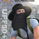 Wide Brim Sun Hat with Detachable Face Cover & Neck Flap Waterproof Safari Fishing UPF 50+ UV Protection Hat for Men Women (Black)