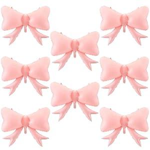 Hungdao 8 Pcs Bow Balloon Bow Theme Birthday Party Decoration Latex Balloon Baby Shower Girl Party Supplies Macaron Coquette Cute Supplies Wedding Bridal Shower Decoration(Pink, 24" X 32")