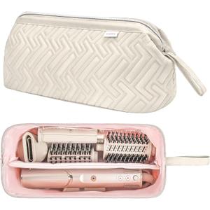 Leudes Hair Tools Travel Bag for Shark Flexstyle Carrying Case Portable Shark Hair Air Wrap Dryer Case Waterproof Dustproof Flat Curling Iron Travel Organizer (Beige) (467.17 cubic inches)