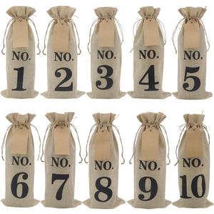 HRX Package 10pcs Burlap Wine Bags with Tags for Blind Wine Tasting, Numbered Hessian Cloth Glass Bottle Gift Bags for Christmas Wedding Party Decoration