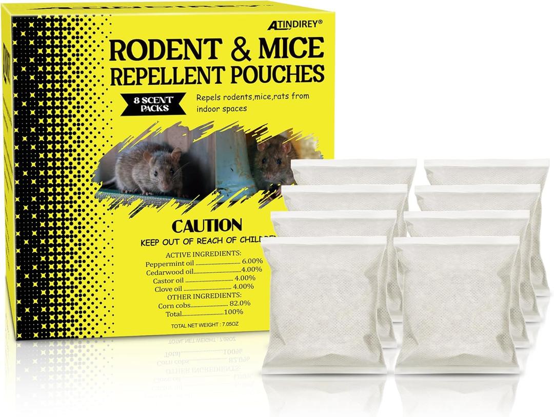 Mouse Repellent Pouches,Peppermint Oil Powered, Indoor Outdoor & Car Use, Natural Rodent Deterrent for Home, RV, Garage | Safe for Pets & Kids,Advanced Botanical Formula for RV & Vehicle Protection