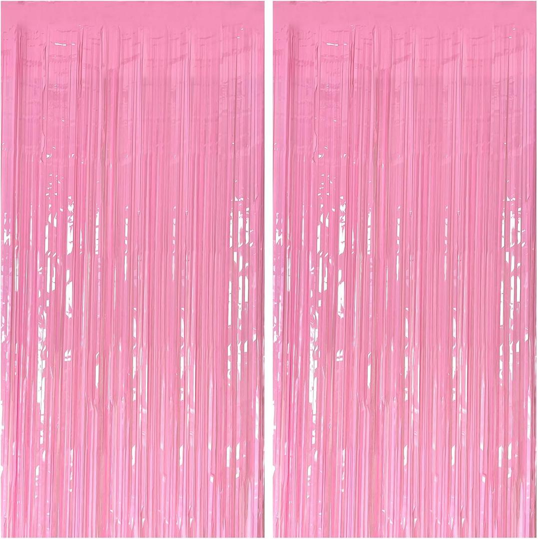 2 Pack Foil Curtain Pink Backdrop Streamers Metallic Tinsel Fringe Curtains Photo Booth Props for Birthday Wedding Engagement Bachelorette Christmas Holiday Celebration Party Decorations