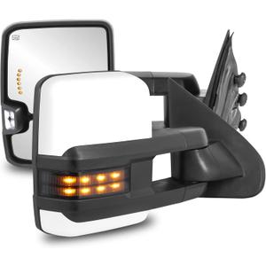 Power Heated Towing Mirrors LED Compatible for 2014-2019 Chevy Silverado GMC Serria 1500 2500 HD 3500 HD Pair Set Not for Diesel Truck (Painted White)