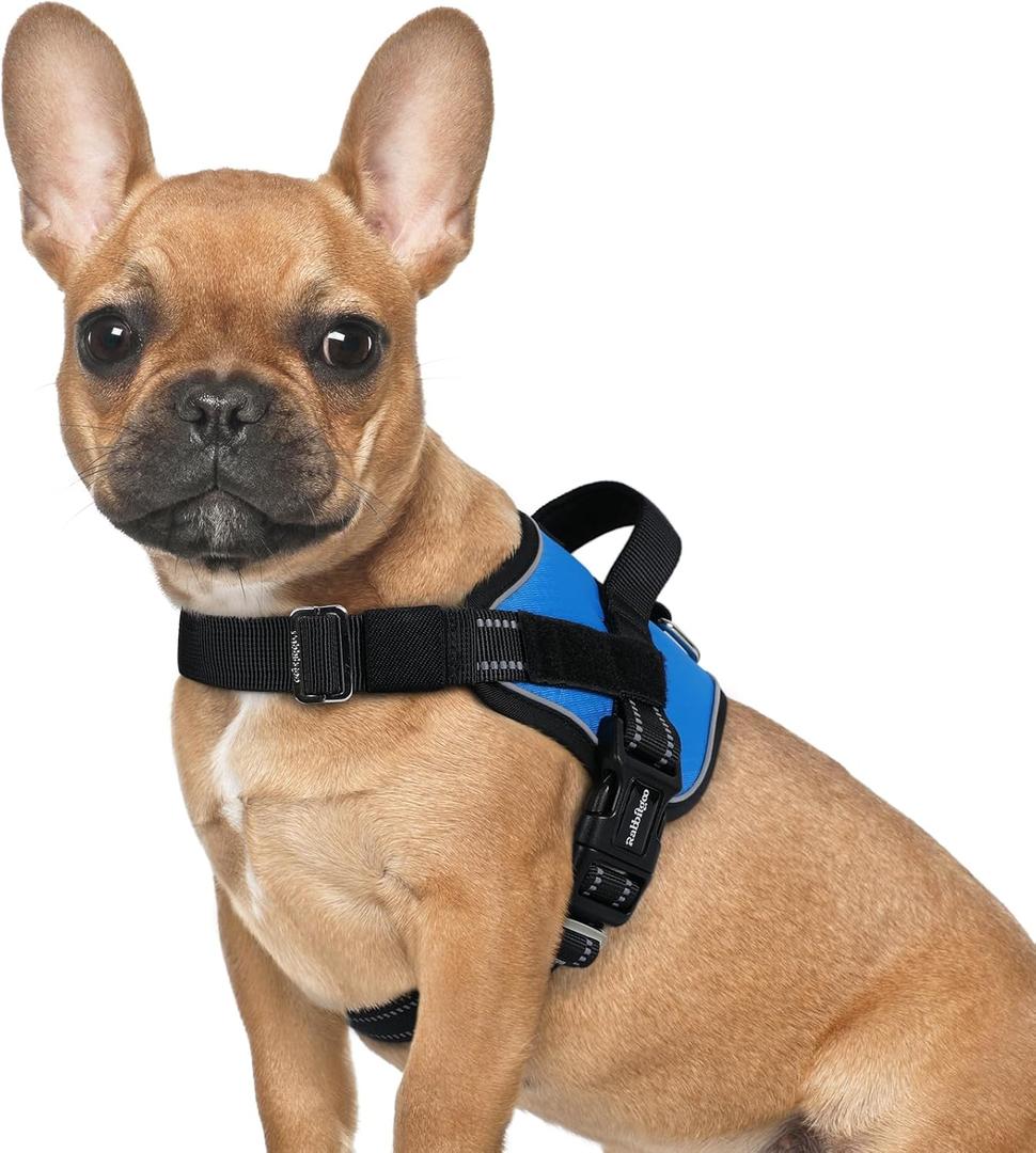 rabbitgoo Dog Harness Medium Sized, Easy On Pet Vest with One Buckle, No Pull Adjustable Service Harness with D-Ring & Handle, Reflective for Safety Walking, Training, Blue, M