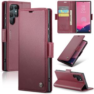 for Samsung Galaxy S24 Ultra Wallet Case with Credit Card Holder, PU Leather RFID Blocking Folio Flip Kickstand Magnetic Clasp Protective Phone Cover for Women Men Wine Red