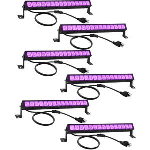 38W LED Black Light Bar (6-Pack) - High Power UV Blacklight with Plug & Switch, Covers 484 Sq.Ft for Glow Parties, Halloween Decorations, Stage & Bedroom Lighting
