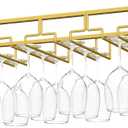 Nuovoware Wine Glass Rack - Under Cabinet Stemware Wine Glass Hanger Rack Holder for Bar Kitchen Cabinet, 6 Rows - Light Gold