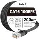 Jadaol Cat 6 Ethernet Cable 200 ft (60.96m), 10Gbps Support Cat8 Cat7 Network, Flat RJ45 LAN Patch Cable, High-Speed Internet Cable for Router, Modem, Switch, Gaming Consoles, Streaming Devices, Black