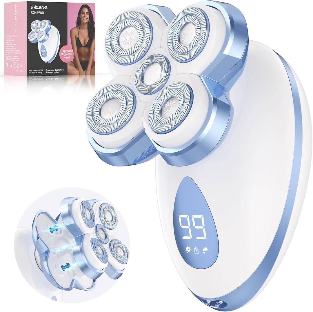 Electric Razors for Women - Upgraded Magnetic Electric Shaver for Women, Cordless Painless Hair Remover for Legs Bikini Face, Lady Trimmer for Sensitive Skin, Detachable and Waterproof, SkyBlue