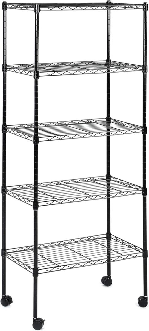 Simple Deluxe 5-Tier Storage Shelves, 21" W x 12" D x 54" H Adjustable Heavy Duty Wire Metal Shelving Unit, Chrome (Black)