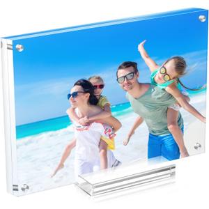 1 Pack Acrylic Picture Frame 1114 Clear Double Sided Magnetic Photo Frame - Frameless Baby Friend Family Picture Desktop Display with Support Stand and Gift Boxes