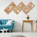 AKTOP Cork Board Bulletin Board 12x12, 1/2" Thick Cork Board Tiles 6 Pack, Small Square Pin Board for Wall, Self Adhesive Corkboards with 60 Push Pin Wood Clips for School, Home & Office