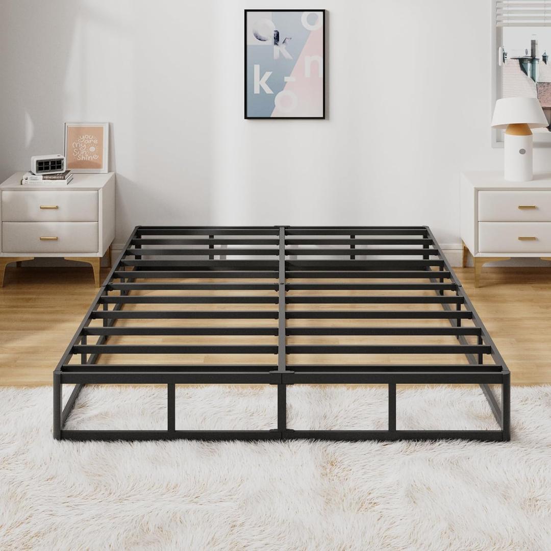 Queen Size Box Spring Bed Base 9 Inch, 3000lbs Heavy Duty Box Spring Queen Metal Mattress Foundation, Tool-Free Easy Assembly, Noise Free