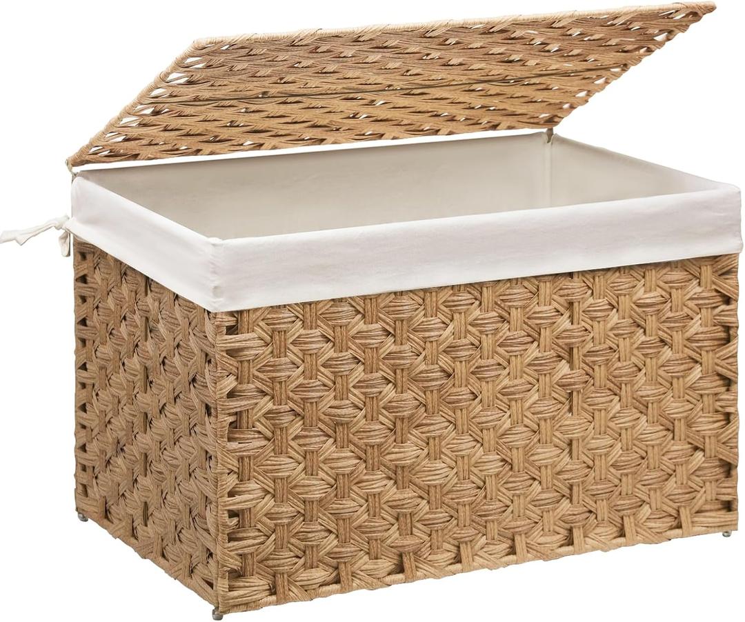Large Wicker Storage Basket with Lid, 52.8 Gallon (200L), Natural
