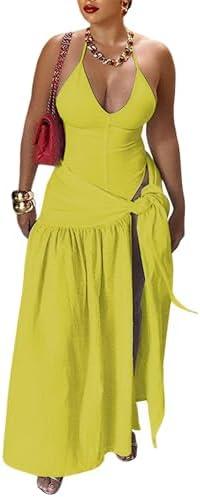 Womens Summer 2 Piece Maxi Skirt Sets Sexy Halter V Neck Backless Thong Bodysuits Wrap Beach Cover Ups Vacation Outfits XL