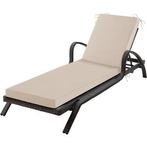 Chaise Lounge Cushions Outdoor, 72x 21x 3 Inch Waterproof & Fade-Resistant Lounge Chair Cushion, Outdoor Chaise Cushion with Removable Cover & Ties for Lawn, Patio, Pool & Beach, Beige