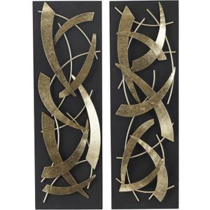 Deco 79 Metal Abstract Home Wall Decor Dimensional Wall Sculpture with Black Wood Backing, Set of 2 Wall Art 12"W, 36"H, Gold