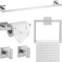 TQKAG 5-Piece Bathroom Hardware Set Brushed Nickel Classic Wall Mounted SUS304 Stainless Steel Bathroom Accessories Set 23.6" Towel Rack for Bathroom, Brushed Nickel