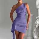 Memoriesea Women's One Shoulder Ruched Bodycon Sleeveless Mini Club Party Dress (Purple, M)
