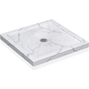 KPUY 36'' X 36'' Shower Base Pan with Center Drain, Carrara White