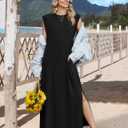 Zeagoo Summer Dresses for Women 2026 Long Maxi Sundresses Loose Split Wrinkle-Free Beach Travel Vacation Clothes (Black, XXL)