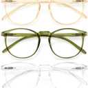 IBOANN Chic & Comfy Blue Light Glasses for Women - 3-Pack Round Frames, Screen-Ready Style with UV Protection Coating (*B117 Tranparent & Dark Green & orange)