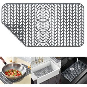 Sink Protectors for Kitchen Sink 16x12 & 18x12 & 19x13 & 24x12.5 & 26x14 & 28x14 & 29.5x15,Silicone kitchen sink mats protector for bottom of farmhouse sink(29.5"x15"Grey)