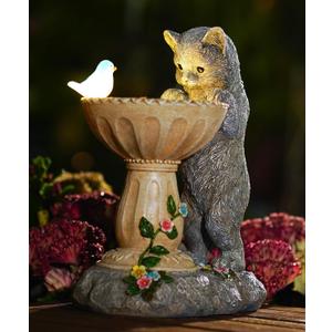 Nacome Solar Cat Statue for Garden Decor: IP44 Weatherproof Resin with Automatic Lighting - No Installation- Outdoor Yard Patio Balcony Art - Birthday Gifts for Bird Lovers Mom Grandma Women (Gray)