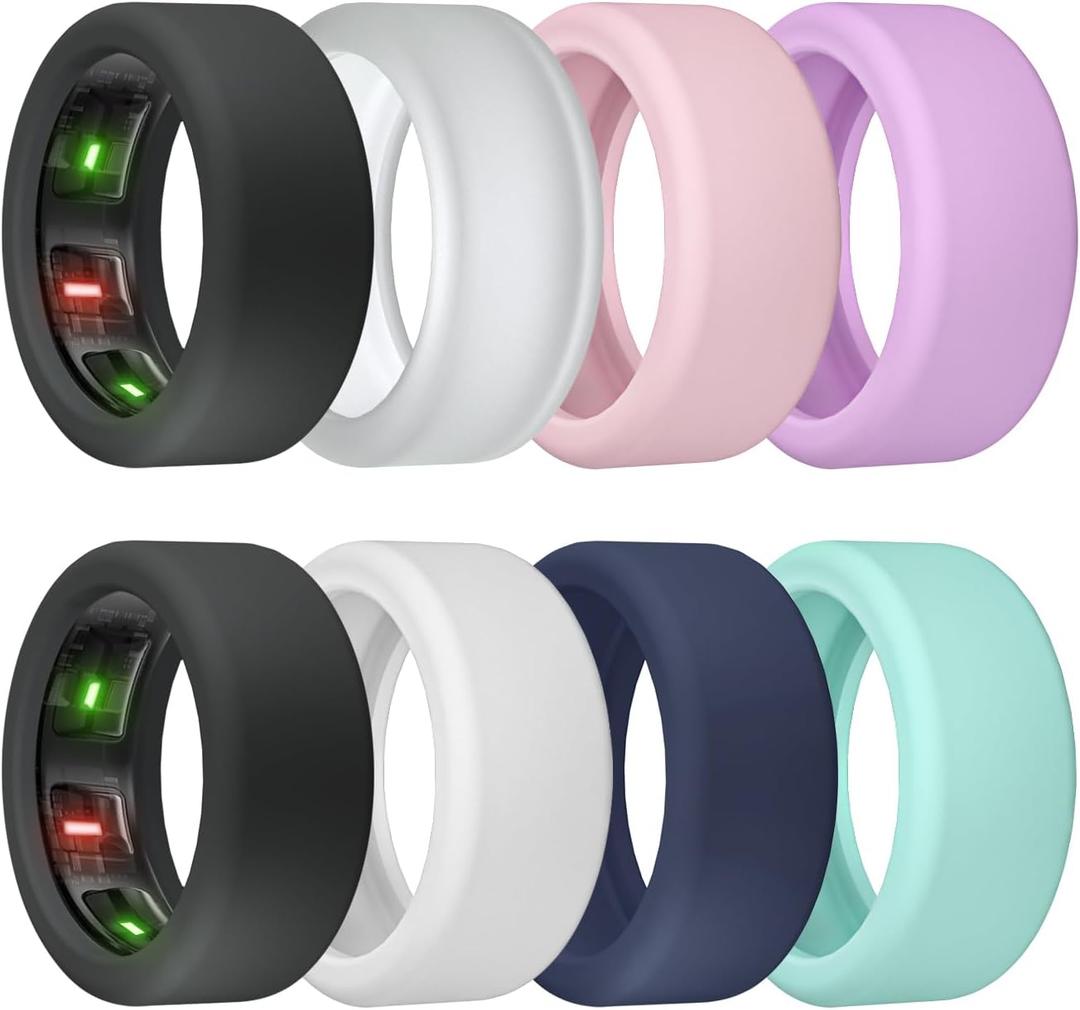 Ring Cover for Oura Ring Gen 4/ Gen 3, Anti-Scratch Elastic Silicone Oura Ring Case Protector for Men Women Working Out Gym (S (6/7/8/9/10), 8Pack-2 Black/Blue/Clear/White/Teal/Purple/Pink)