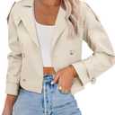 Imily Bela Womens Lapel Trench Coat Double Breasted Cropped Jacket Casual Outwear with Belt (Beige)