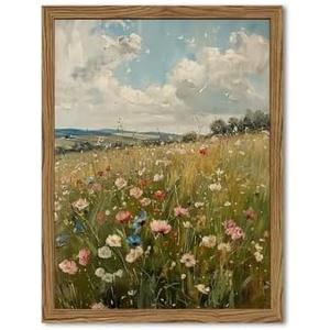 Vintage Wildflowers Wall Art, Vintage Botanical Wall Decor Paintings, Farmhouse Nature Colorful Flower Canvas Prints Artwork for Bedroom Living Room 24x16 inch Wood Framed