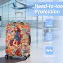 ANNA QUEEN Vintage Travel Stickers Gir Luggage Cover -Stretchable Airplane Suitcase Protector Sleeve,Universal Washable Fit for 20-22 Inch Checked Baggage,Water Resistant Durable Luggage Protector