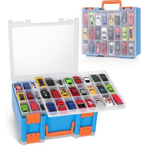 Sturdy Toy Storage Carrying Case for 1:64 Scale Small Toy Cars - 96 Slot Toy Car Storage Box Compatible with HotWheels Cars & Matchbox Cars. (Blue)