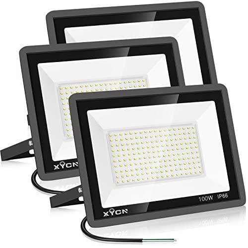 XYCN 3 Pack 100W LED Flood Light, IP66 Waterproof Outside Flood Light, 11500LM Super Bright Outdoor Security Lights, 5000K Daylight White Floodlight for Yard Garden Playground Basketball Court Patio