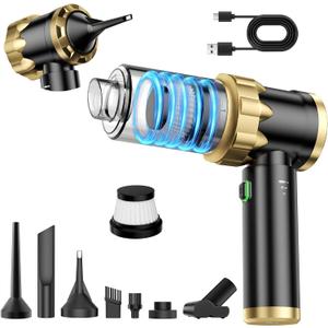 Car Vacuum Portable Cordless - Handheld Vacuum Cleaner with 16000PA Strong Suction, 7-in-1 Air Duster/Blower, Rechargeable Mini Vacuum with Long Battery, Multi-Nozzles for Car,Home, Office, Pet