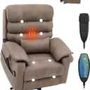 VEVOR Power Lift Recliner Chair, Dual Motor Lift Chair with Heat and Massage for Elderly, Infinite Position Adjustment Electric Recliner with a Cup Holder (Medium-Wide, Light Brown)