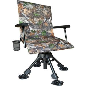 Silent Swivel Stable Portable Ground Folding Outdoor Camping Fishing Hunting Blind Chair Seat with Cover, 4 Legs Adjustable Height (Camouflage)