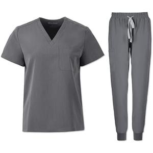 PuriPure Scrubs for Women Set Nurse Uniform Scrubs 4 Way Stretch V-Neck Scrub Top & Jogger Pant with 6 Pockets Scrub Set S