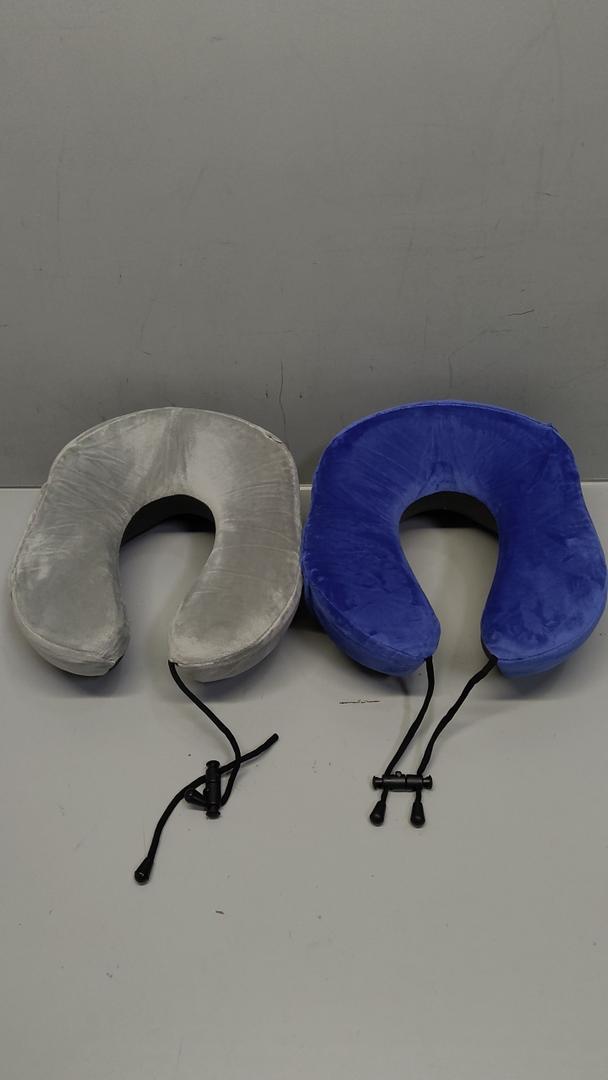 Travel Pillow, 2 Pack Travel Pillows for Sleeping Airplane, Removable Cover Neck Pillow with Adjustable Clasp, Memory Foam Neck Pillow Set ( Grey And Blue)