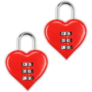 YAODHAOD Combination Lock, Heart Shape 3 Digital Password Padlock, Mini Outdoor Combo Gate Lock for School Gym Locker, Fence Gate, Toolbox, Employee Hasp Locker  2 Pack (Red)