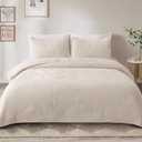Exclusivo Mezcla Ultrasonic Twin Quilt Bedding Set, Lightweight Brich Beige Bedspreads Soft Modern Geometric Coverlet Set for All Seasons (1 Quilt and 1 Pillow Sham)