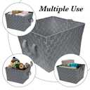 Simplify Large Woven Strap Tote | Decorative Storage Basket | 2 Handles | Organization | Closet | Bedroom | Bathroom | Nursery | Accessories | Toys | Gifts | 1 Pack | Grey