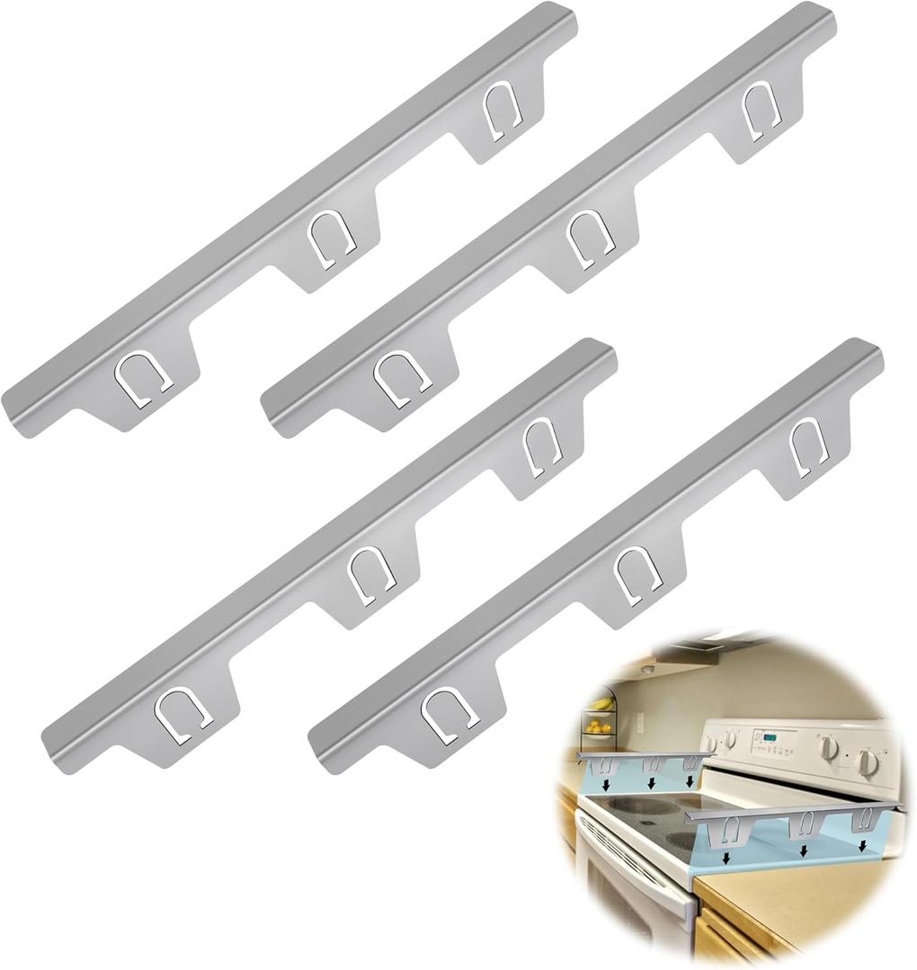 4PCS Stove Gap Covers Stainless Steel, Stove Top Gap Cover, Retractable Stainless Steel Stove Counter Gap Filler, Counter Oven Gap Space Cover, Kitchen Stove Side Gap Guards